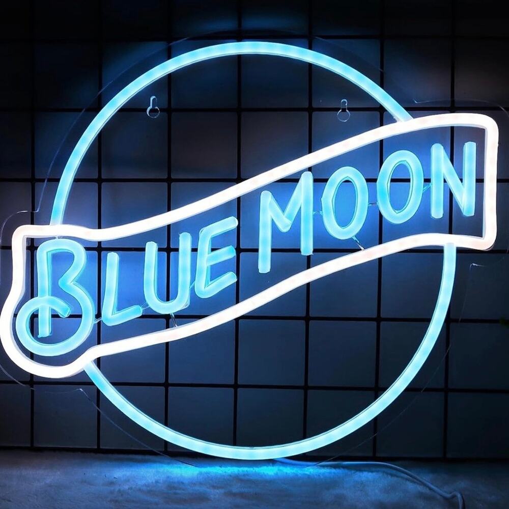 Blue Moon Neon Sign Night Light Room Wall Decoration